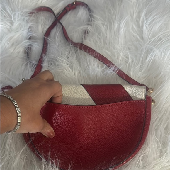 Coach Red and Cream Crossbody Bag with Diagonal Stripes - Picture 3 of 5